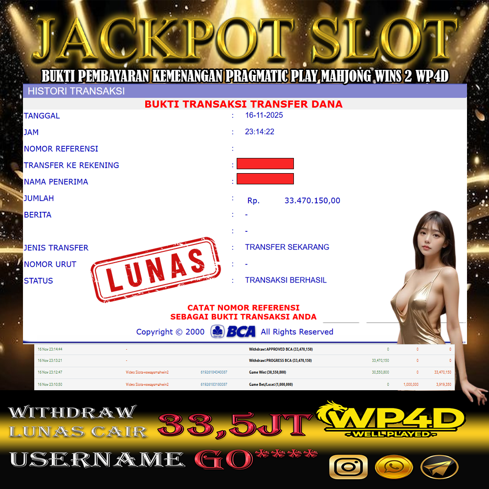 WP4D JACKPOT PG SOFT MAHJONG WAYS 2 Rp.33,470,150,- LUNAS
